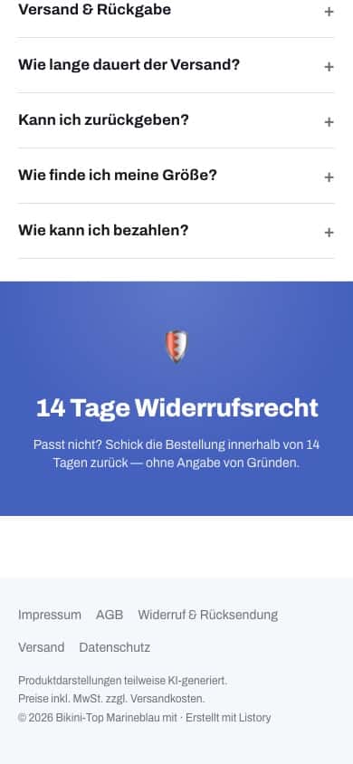 Shop auf dem Handy: Fragen, Widerruf, Impressum